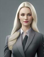 blonde hair business woman in gray suit illustration photo