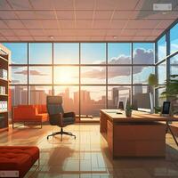 Modern Office room desk interior design illustration generated by AI photo