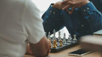 Pensioners pastime at senior home. Aged couple playing chess. Activities for seniors, elderly active lifestyle, older people time spending concept video