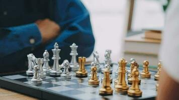 Pensioners pastime at senior home. Aged couple playing chess. Activities for seniors, elderly active lifestyle, older people time spending concept video