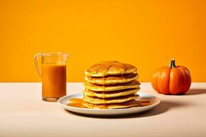Inviting brunch setup with pumpkin pancakes isolated on a gradient morning background photo