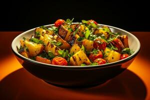 Vibrant roasted pumpkin salad isolated on a warm gradient background photo