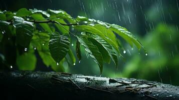 épico fotografía Disparo de lluvioso temporada fondo, disfrutando naturaleza lluvia y contento vida concepto. generativo ai foto