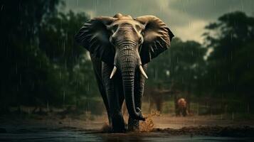 Epic Photography Shot of Elephant on Rainy Day. Lively Rainy Season Concept. Generative Ai photo