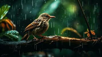 Epic Photography Shot of Bird on Rainy Day. Lively Rainy Season Concept. Generative Ai photo
