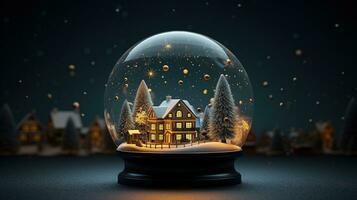 cristal pelota, bola de nieve con Nevado Navidad árbol y casa dentro ai generativo foto