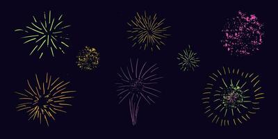 Set color fireworks dark background. Festive theme vector