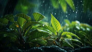 épico fotografía Disparo de lluvioso temporada fondo, disfrutando naturaleza lluvia y contento vida concepto. generativo ai foto