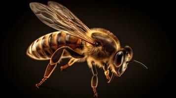 Epic Macro Photography Shot of Honey Bee. Closeup View of Working Bees. Generative Ai photo