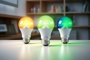 Eco Friendly Lightbulb, Energy Efficiency, Renewable and Sustainable Energy Concept. Generative Ai photo