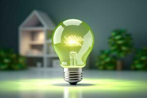 Eco Friendly Lightbulb, Energy Efficiency, Renewable and Sustainable Energy Concept. Generative Ai photo