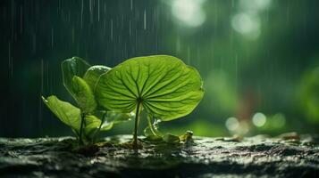 Epic Photography Shot of Rainy Season Background, Enjoying Nature Rainfall and Happy Life Concept. Generative Ai photo