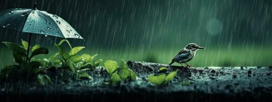 Epic Photography Shot of Bird on Rainy Day. Lively Rainy Season Concept. Generative Ai photo