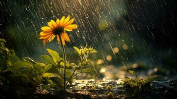 épico fotografía Disparo de lluvioso temporada fondo, disfrutando naturaleza lluvia y contento vida concepto. generativo ai foto