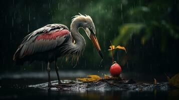 Epic Photography Shot of Bird on Rainy Day. Lively Rainy Season Concept. Generative Ai photo