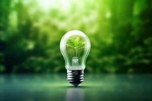 Eco Friendly Lightbulb, Energy Efficiency, Renewable and Sustainable Energy Concept. Generative Ai photo