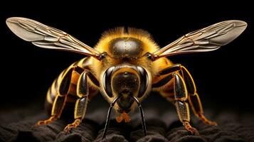 Epic Macro Photography Shot of Honey Bee. Closeup View of Working Bees. Generative Ai photo