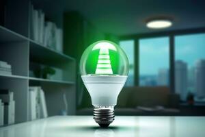 Eco Friendly Lightbulb, Energy Efficiency, Renewable and Sustainable Energy Concept. Generative Ai photo