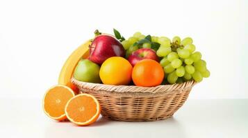 Fresh Fruits in Basket isolated on White Background, Healthy fruits Rich in Vitamins. Generative Ai photo