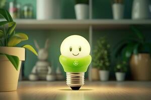 Eco Friendly Lightbulb, Energy Efficiency, Renewable and Sustainable Energy Concept. Generative Ai photo