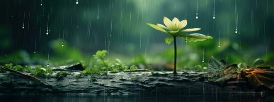 Epic Photography Shot of Rainy Season Background, Enjoying Nature Rainfall and Happy Life Concept. Generative Ai photo