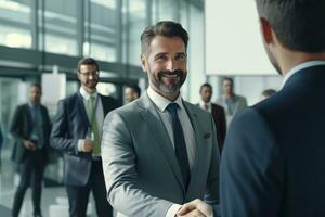 Business Partners Shaking Hands, Agreed on a Business Opportunity, Corporate Businesspeople Meet in Modern Office photo