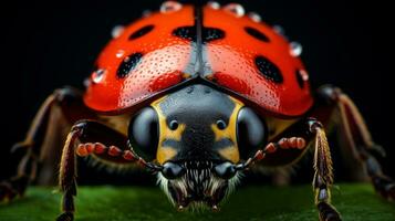 Macro Photo of Ladybug on Green Leaf Background. Generative Ai