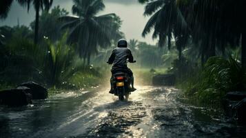 Human Daily Life on Rainy Day. Enjoying Rainfall and Happy Life, Lively Rainy Season Concept. Generative Ai photo