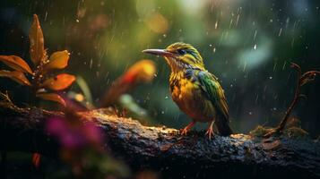 Epic Photography Shot of Bird on Rainy Day. Lively Rainy Season Concept. Generative Ai photo