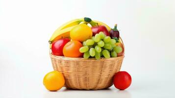 Fresh Fruits in Basket isolated on White Background, Healthy fruits Rich in Vitamins. Generative Ai photo