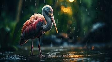 Epic Photography Shot of Bird on Rainy Day. Lively Rainy Season Concept. Generative Ai photo