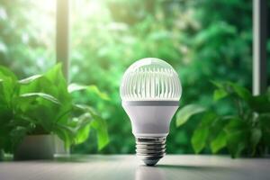 Eco Friendly Lightbulb, Energy Efficiency, Renewable and Sustainable Energy Concept. Generative Ai photo