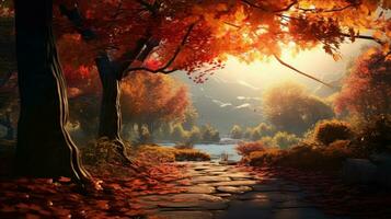 Epic Photography Shot of Autumn Background with Natural Lighting. Generative Ai photo