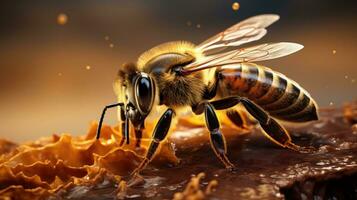 Epic Macro Photography Shot of Honey Bee. Closeup View of Working Bees. Generative Ai photo