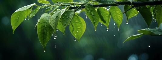 Epic Photography Shot of Rainy Season Background, Enjoying Nature Rainfall and Happy Life Concept. Generative Ai photo