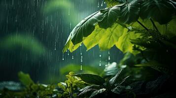 épico fotografía Disparo de lluvioso temporada fondo, disfrutando naturaleza lluvia y contento vida concepto. generativo ai foto