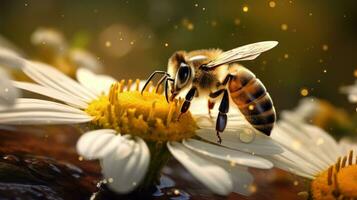 épico macro fotografía Disparo de miel abeja. de cerca ver de trabajando abejas. generativo ai foto