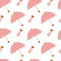 Pink umbrella seamless pattern. Cartoon open and folded pink umbrella pattern in barbiecore style vector