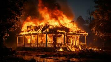 casa en fuego accidente, ardiente coche fondo, hogar seguro concepto. generativo ai foto