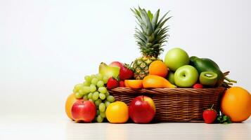 Fresh Fruits in Basket isolated on White Background, Healthy fruits Rich in Vitamins. Generative Ai photo