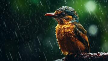 Epic Photography Shot of Bird on Rainy Day. Lively Rainy Season Concept. Generative Ai photo