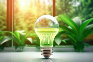 Eco Friendly Lightbulb, Energy Efficiency, Renewable and Sustainable Energy Concept. Generative Ai photo
