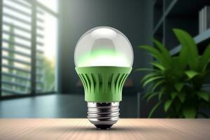 Eco Friendly Lightbulb, Energy Efficiency, Renewable and Sustainable Energy Concept. Generative Ai photo