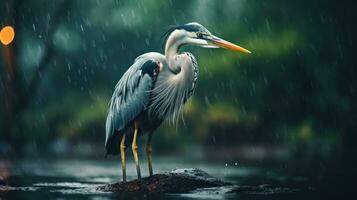 Epic Photography Shot of Bird on Rainy Day. Lively Rainy Season Concept. Generative Ai photo