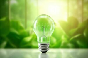 Eco Friendly Lightbulb, Energy Efficiency, Renewable and Sustainable Energy Concept. Generative Ai photo