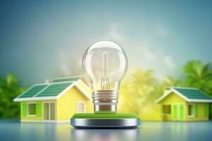 Eco Friendly Lightbulb, Energy Efficiency, Renewable and Sustainable Energy Concept. Generative Ai photo