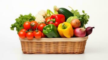 Assorted Organic Vegetables in Basket isolated on White Background. Generative Ai photo