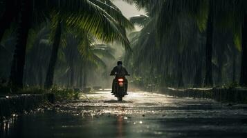 Human Daily Life on Rainy Day. Enjoying Rainfall and Happy Life, Lively Rainy Season Concept. Generative Ai photo