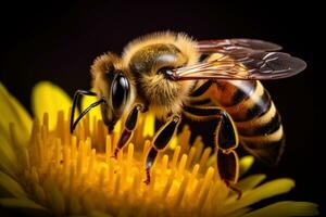 Epic Macro Photography Shot of Honey Bee. Closeup View of Working Bees. Generative Ai photo