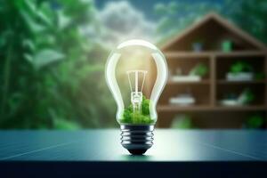 Eco Friendly Lightbulb, Energy Efficiency, Renewable and Sustainable Energy Concept. Generative Ai photo